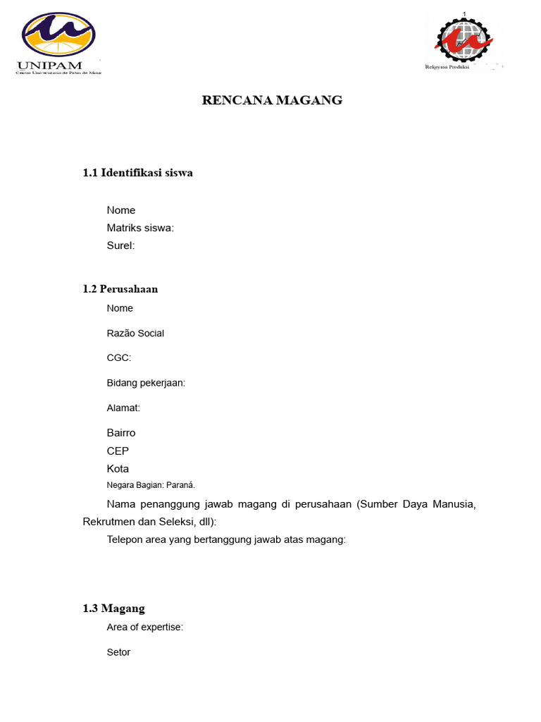 Model Rencana Magang | PDF