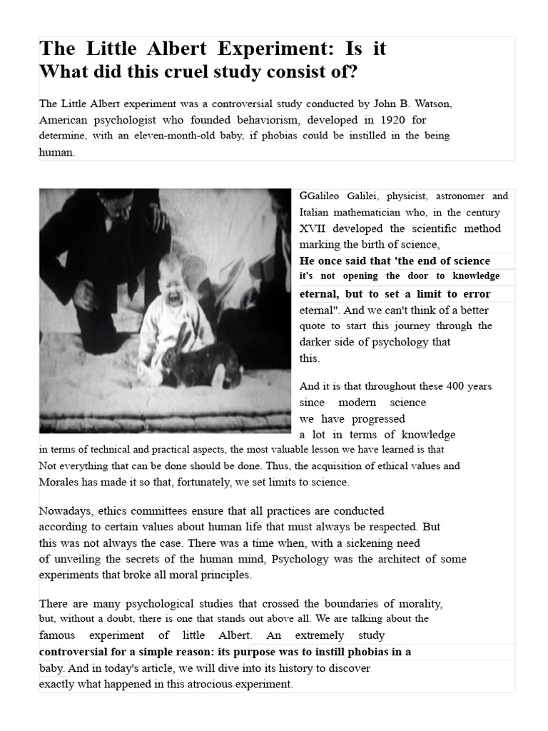 Little Albert Experiment Overview | PDF | Classical Conditioning ...