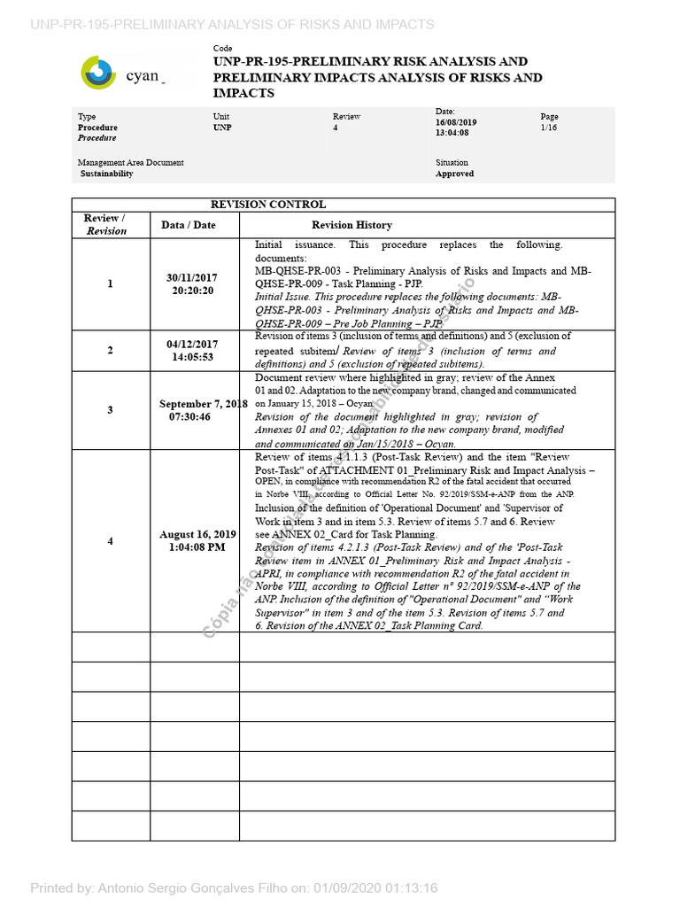 UNP-PR-195 - Preliminary Risk and Impact Analysis PDF | PDF | Risk ...