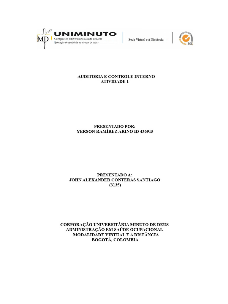 Atividade 1 Auditoria e Controle Interno | PDF | Contabilidade