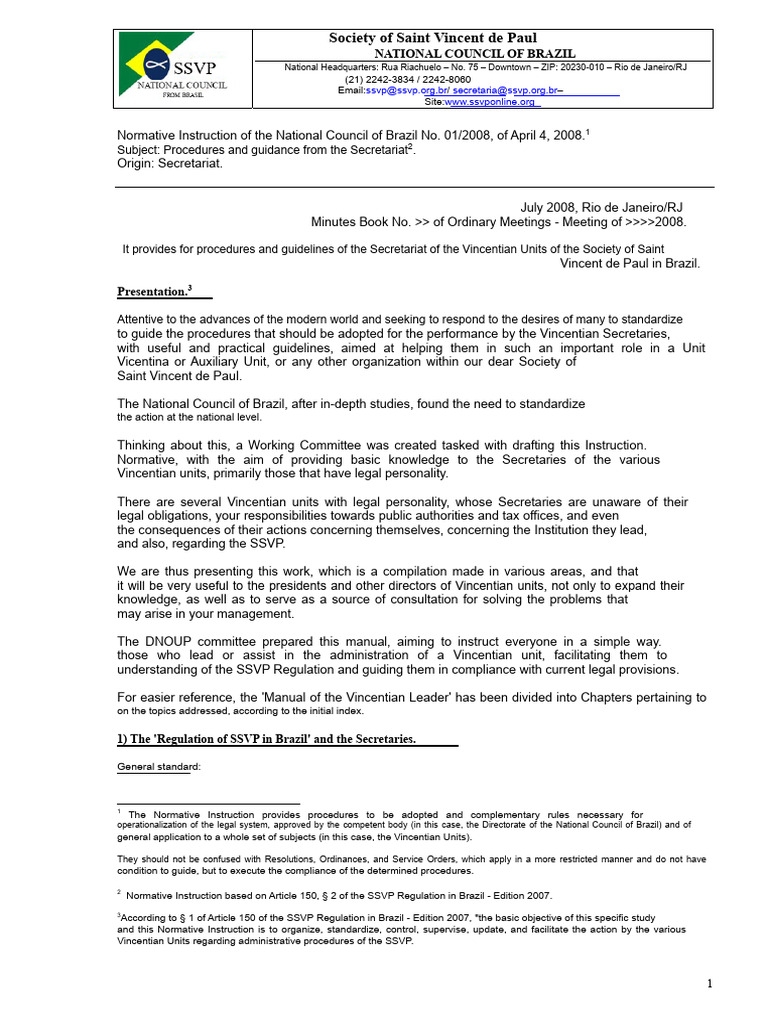 Vincentian Secretaries' Guidelines Brazil | PDF | Regulatory Compliance ...