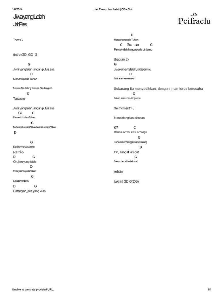 Lirik Lagu "Jiwa Lelah" oleh Jair Pires | PDF