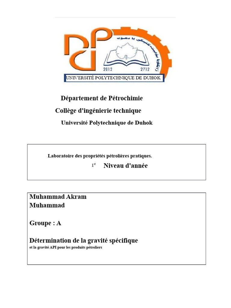 Densité Spécifique Et Gravité API Pour Les Produits Pétroliers | PDF ...