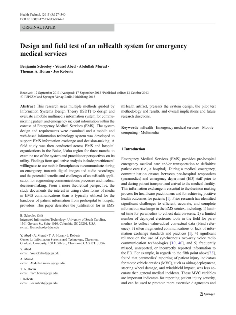Design and Field Test of An MHealth System For Emergency Medical ...