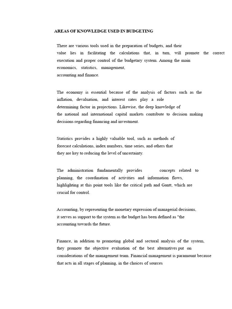 Key Knowledge Areas in Budgeting | PDF | Economics | Budget
