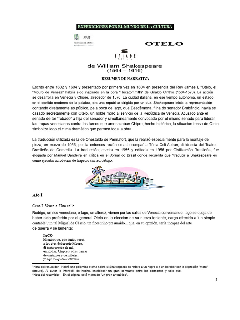 William Shakespeare - Otelo - Resumen | PDF | OTELO | Tragedias de ...