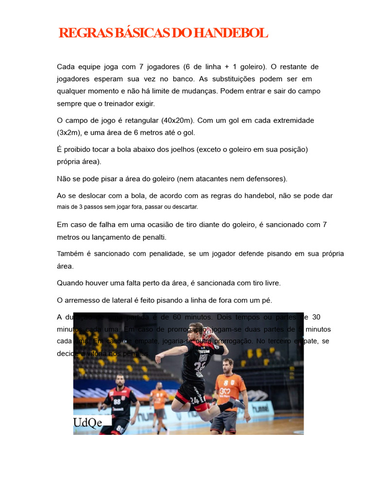 Regras Básicas do Handebol | PDF | Futebol | Regras e regulamentos ...