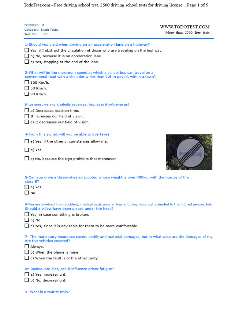 2500 Free Driving License Tests Online | PDF | Traffic | Intersection ...