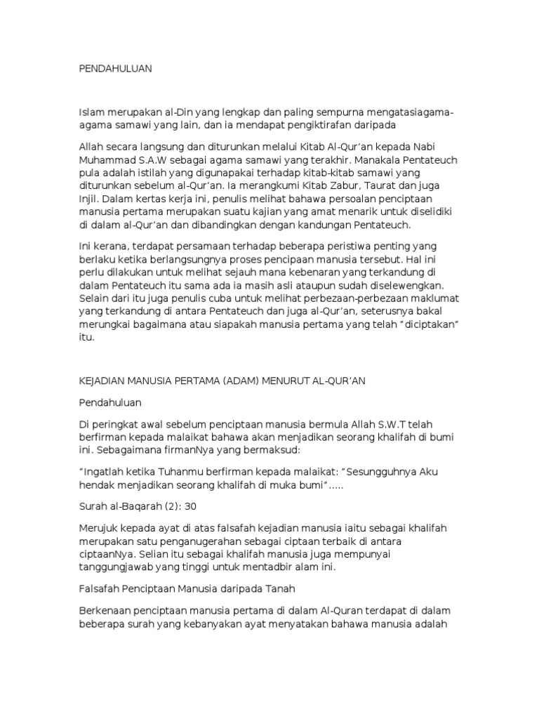 Agama Penciptaan Manusia Soal Bab Iii Pdf