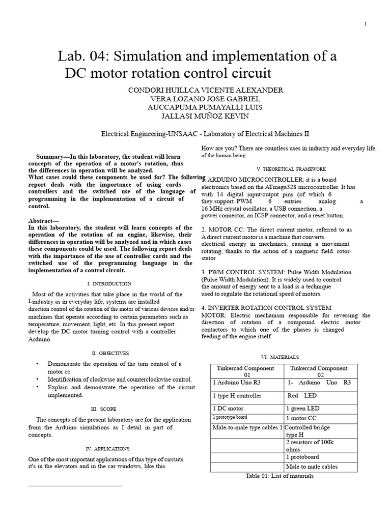 DC Motor Control Circuit with Arduino | PDF | Electric Motor | Arduino