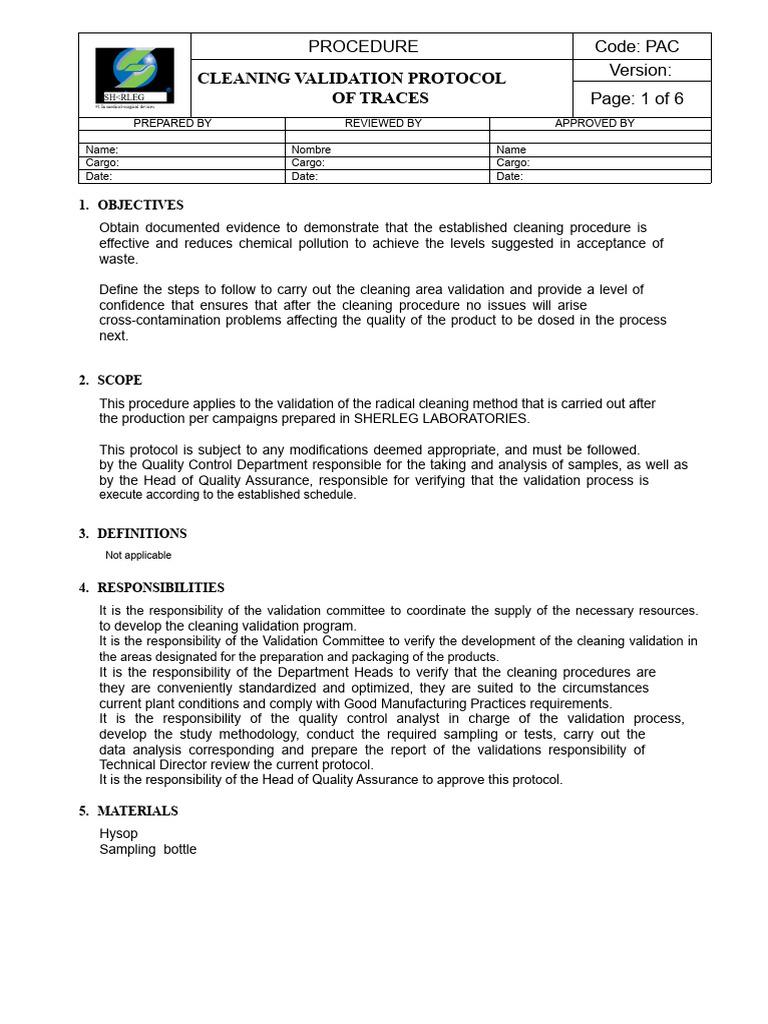 Cleaning Validation Protocol Overview | PDF | Verification And ...