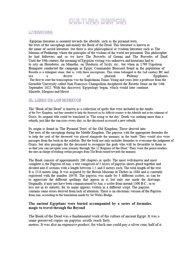 EGYPTIAN CULTURE SUMMARY - Book of The Dead | PDF | Ancient Egypt