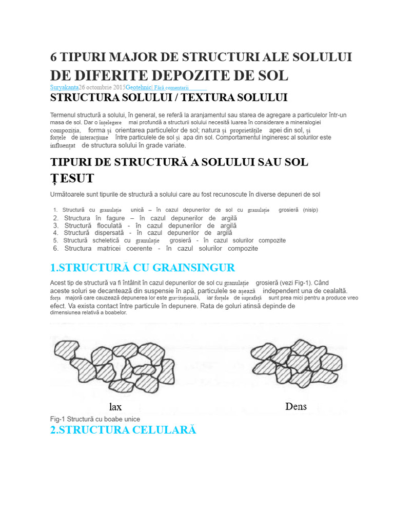 6 Tipuri Majore de Structuri Ale Solului Din Diferite Depozite de Sol | PDF