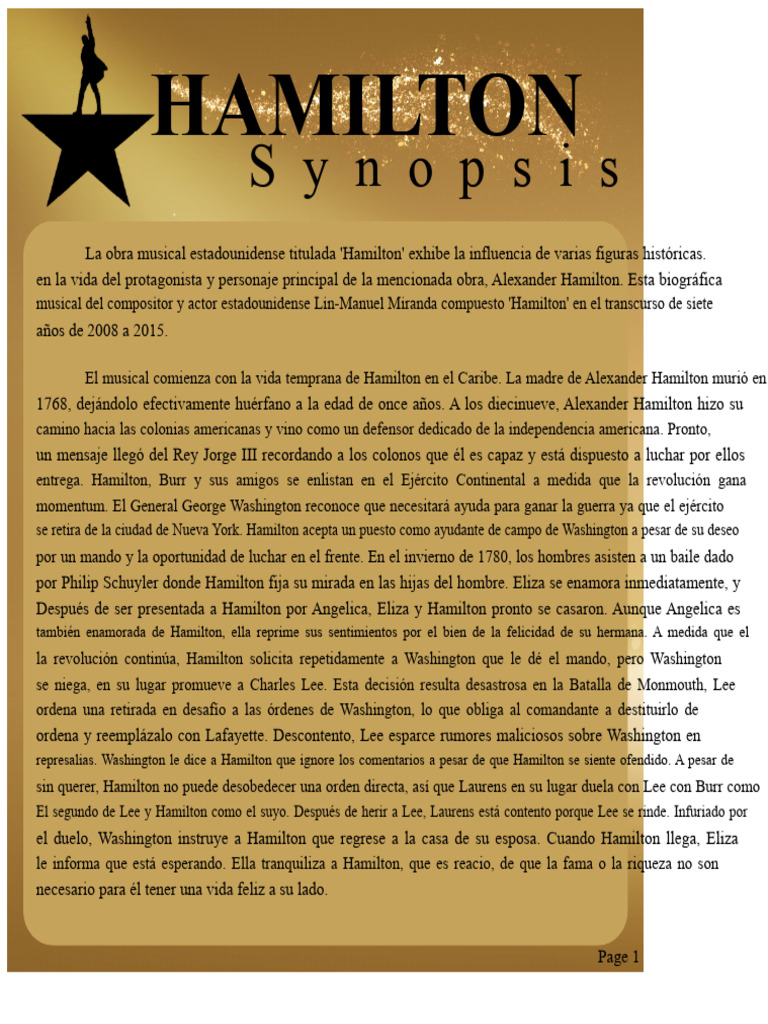 Sinopsis del musical Hamilton | PDF | Alexander Hamilton | Hamilton ...