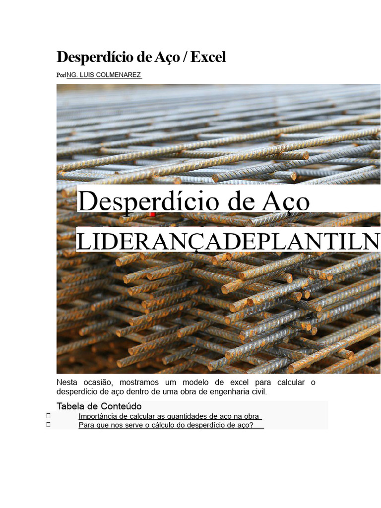 c-lculo-de-desperd-cio-de-a-o-em-excel-pdf-microsoft-excel-c-lculo