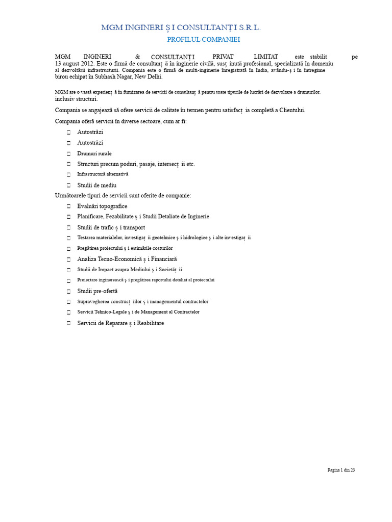 Profilul Companiei | PDF