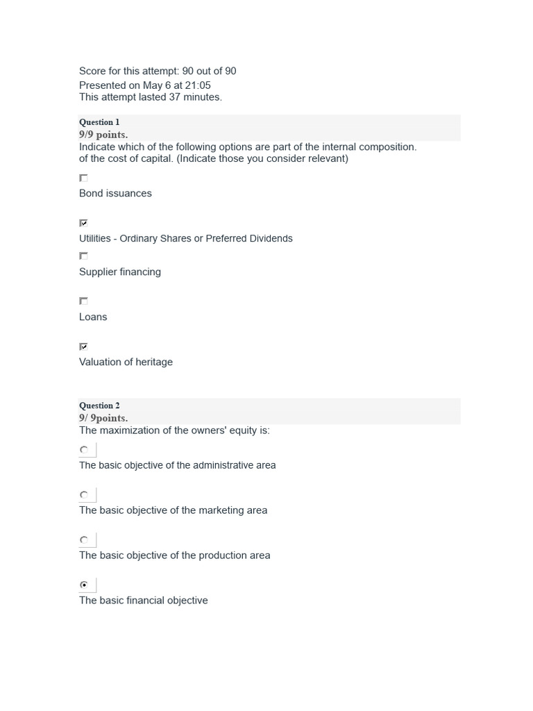 Cost of Capital and Value Management Quiz | PDF | Cost Of Capital ...