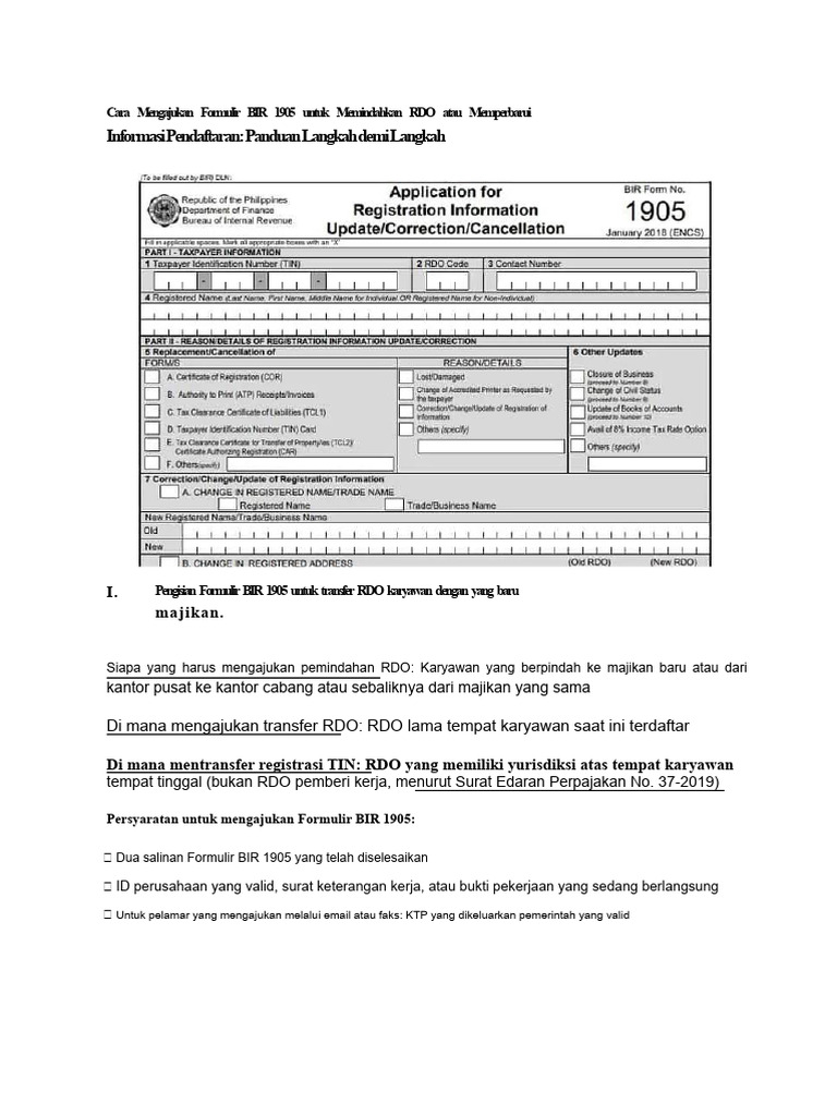06 Cara Mengajukan Formulir BIR 1905 Untuk Mentransfer RDO Atau ...