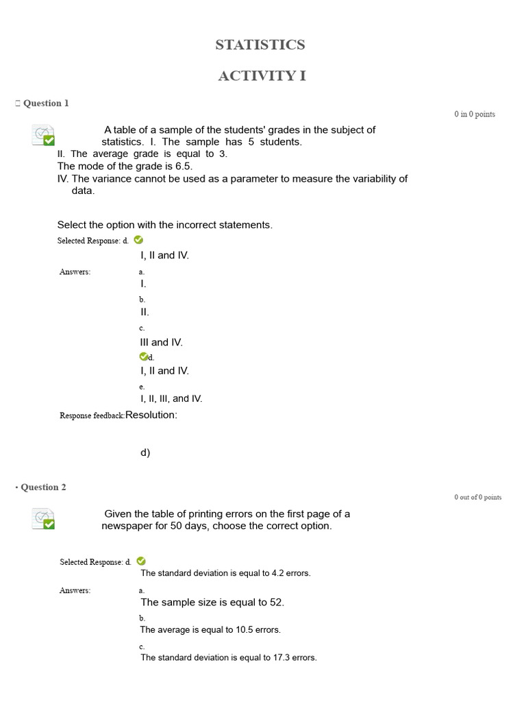 STATISTICS - Complete AVA (Activities and Questionnaires) | PDF ...