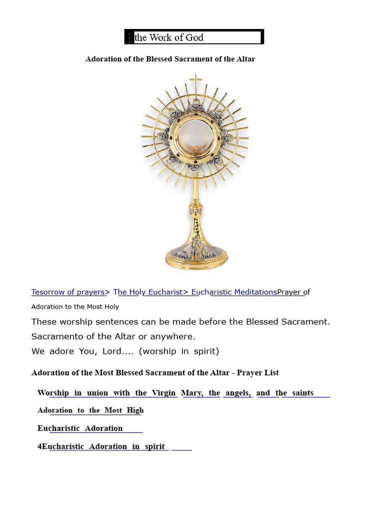 Adoration of The Most Blessed Sacrament of The Altar | PDF | Eucharist ...