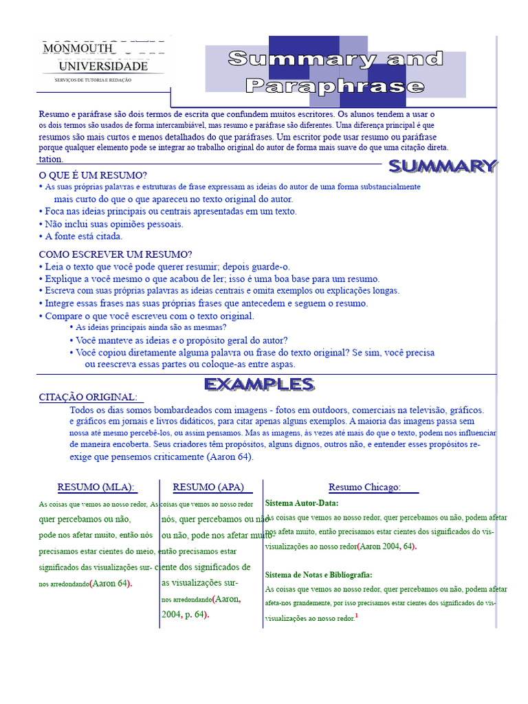 Diferenças entre Resumo e Paráfrase | PDF | Abstract (resumo) | Escrita