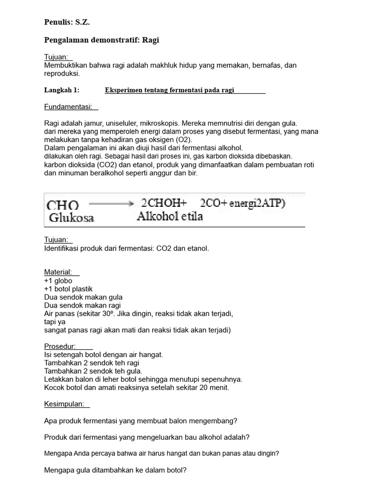Eksperimen Tentang Fermentasi Pada Ragi | PDF