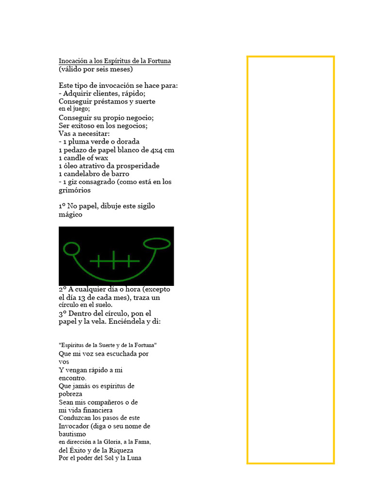 Invocación A Los Espíritus de La Fortuna | PDF