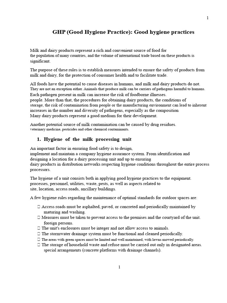 Good Hygiene Practices in The Dairy Industry | PDF | Hygiene | Disinfectant
