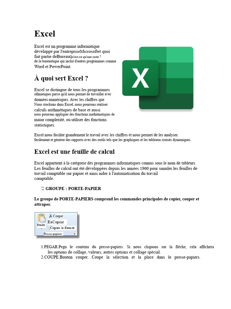 Introduction à Excel et ses fonctionnalités | PDF | Microsoft Excel ...