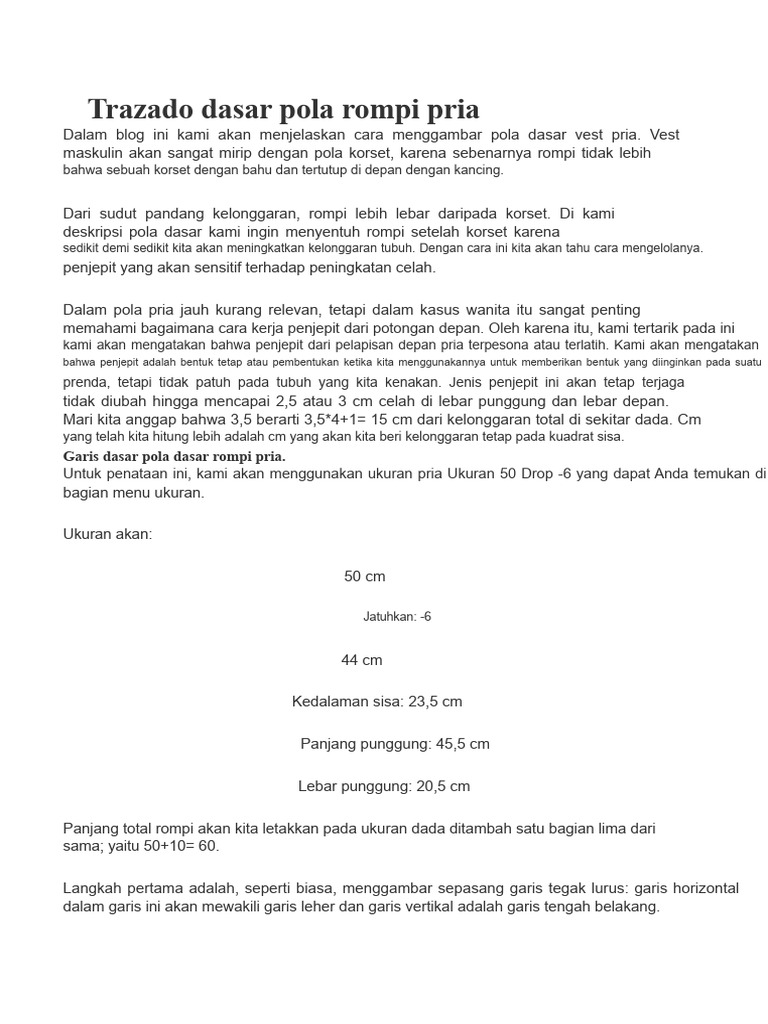 Pola Dasar Rompi Pria | PDF