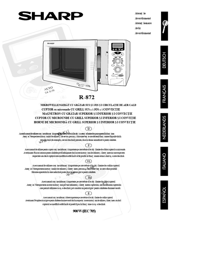 Manual de Utilizare Sharp R-872 Cu Microunde | PDF