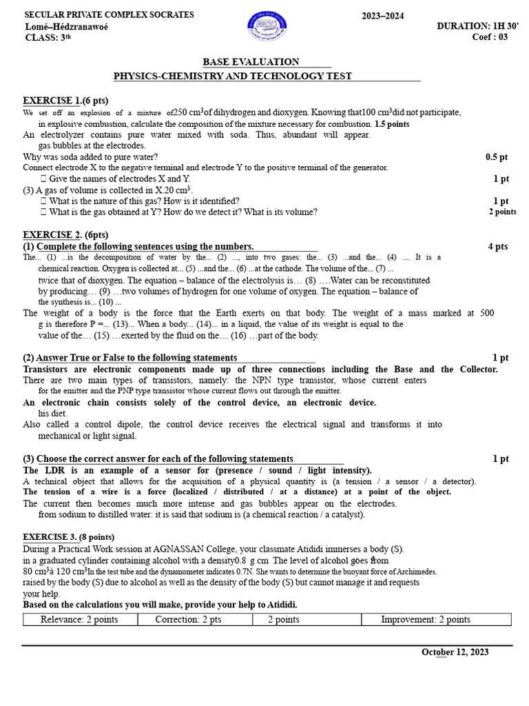 PCT Test 3RD - Base Evaluation | PDF | Bipolar Junction Transistor ...