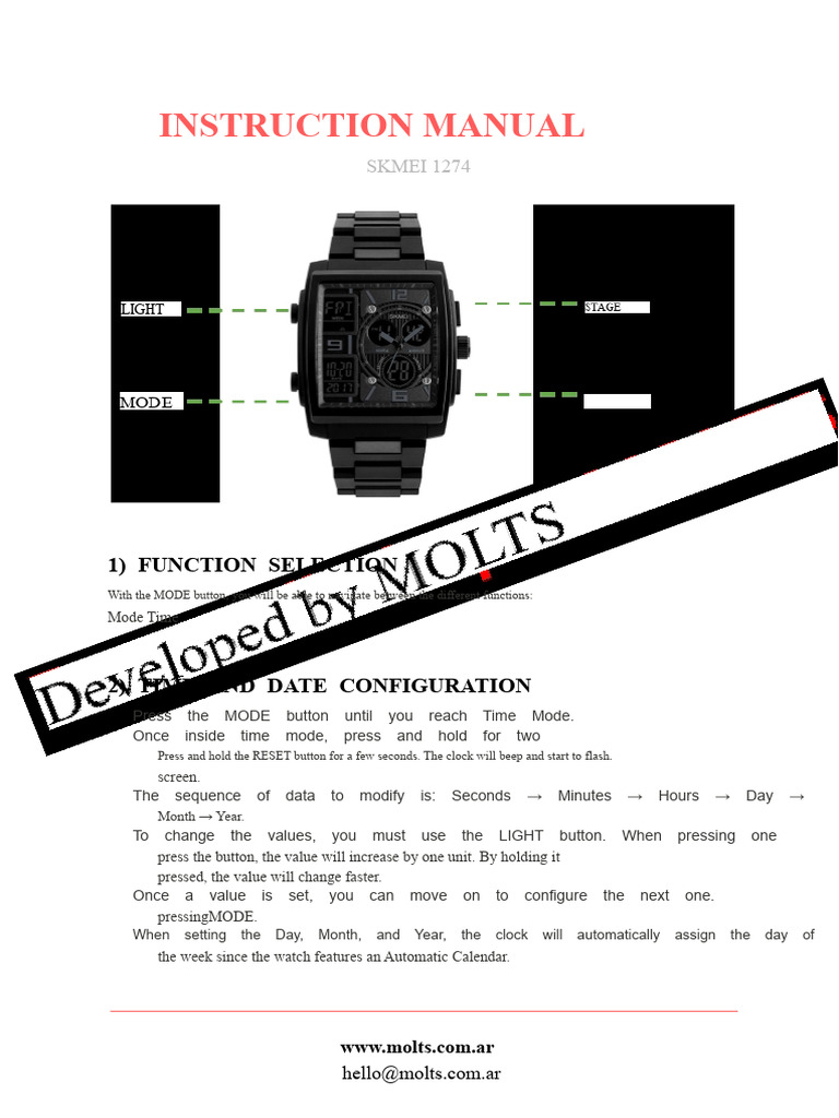 SKMEI 1274 Watch Setup Guide | PDF | Timer | Clock