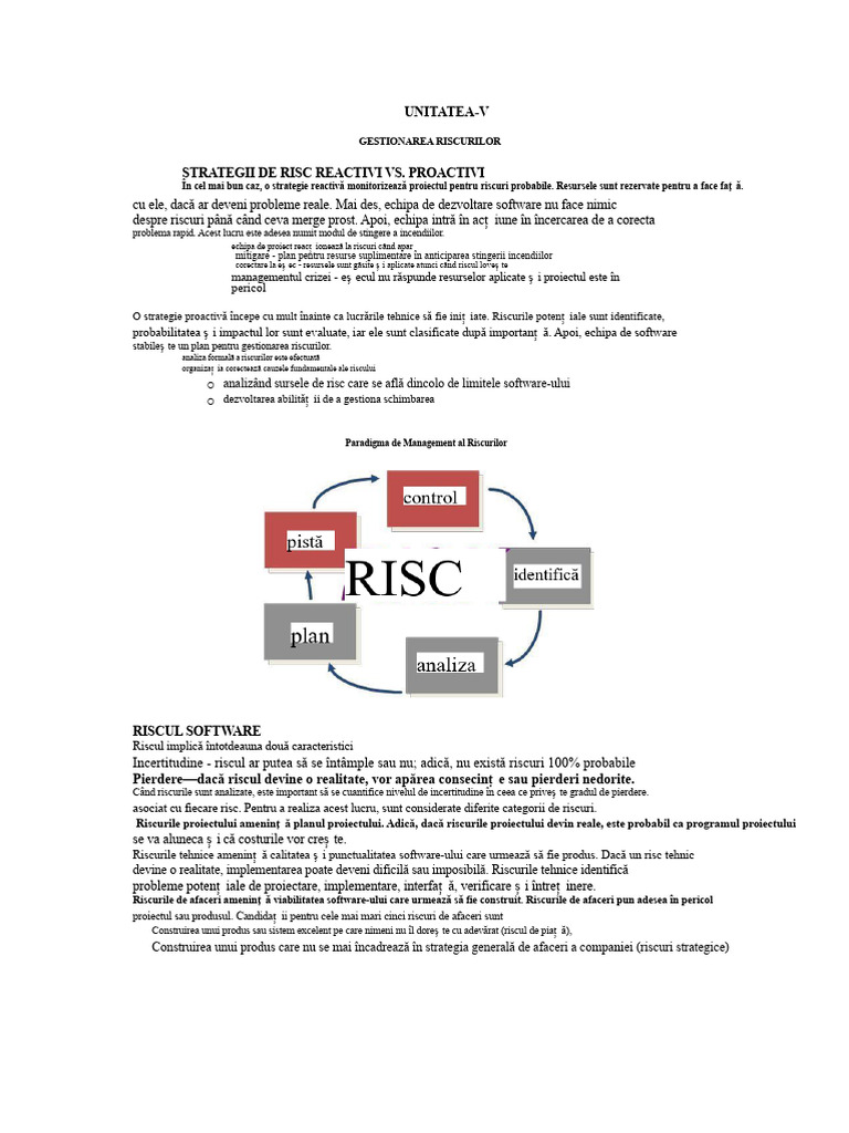 Unitatea-V: Echipa de Proiect Reac Ionează La Riscuri Când Apar | PDF