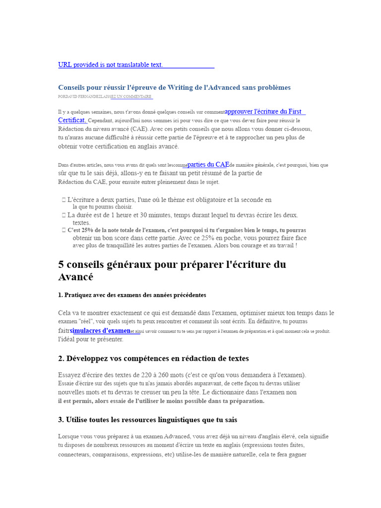 Conseils pour réussir le Writing CAE | PDF | Apprentissage | Langue ...