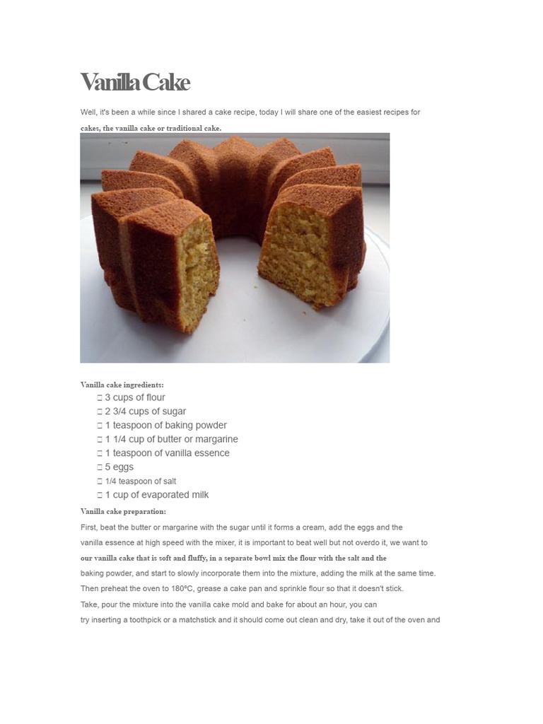Easy Vanilla Cake Recipe | PDF