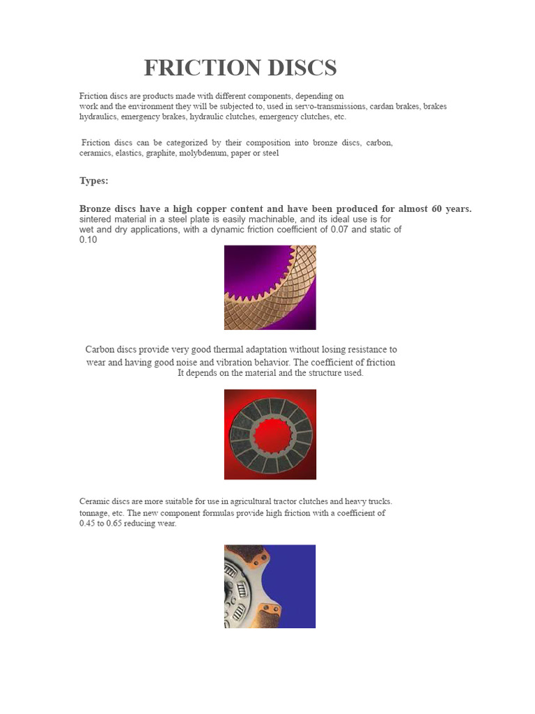 Types of Friction Discs Explained | PDF | Friction | Brake