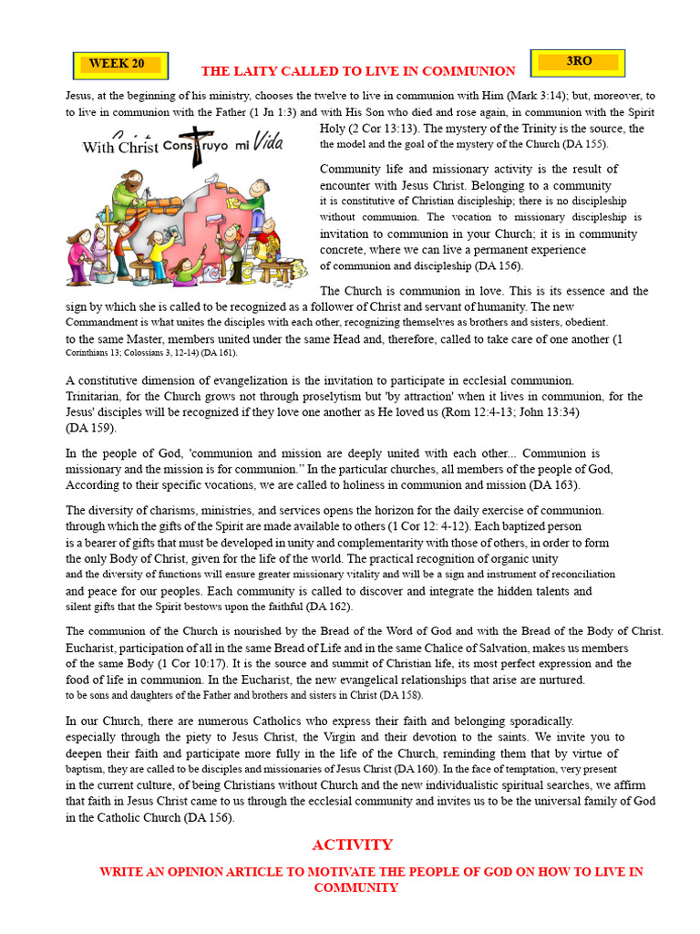 The Laity Called To Live in Communion | PDF | Eucharist | Disciple ...