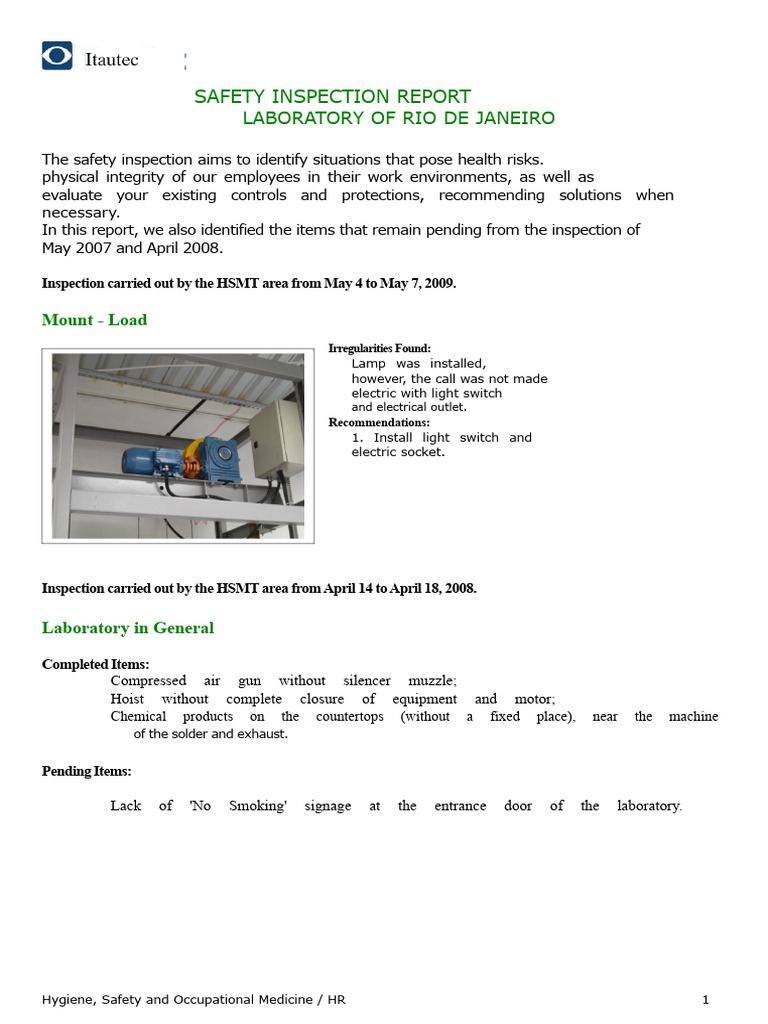 Laboratory Safety Inspection Report 2009 | PDF | Laboratories