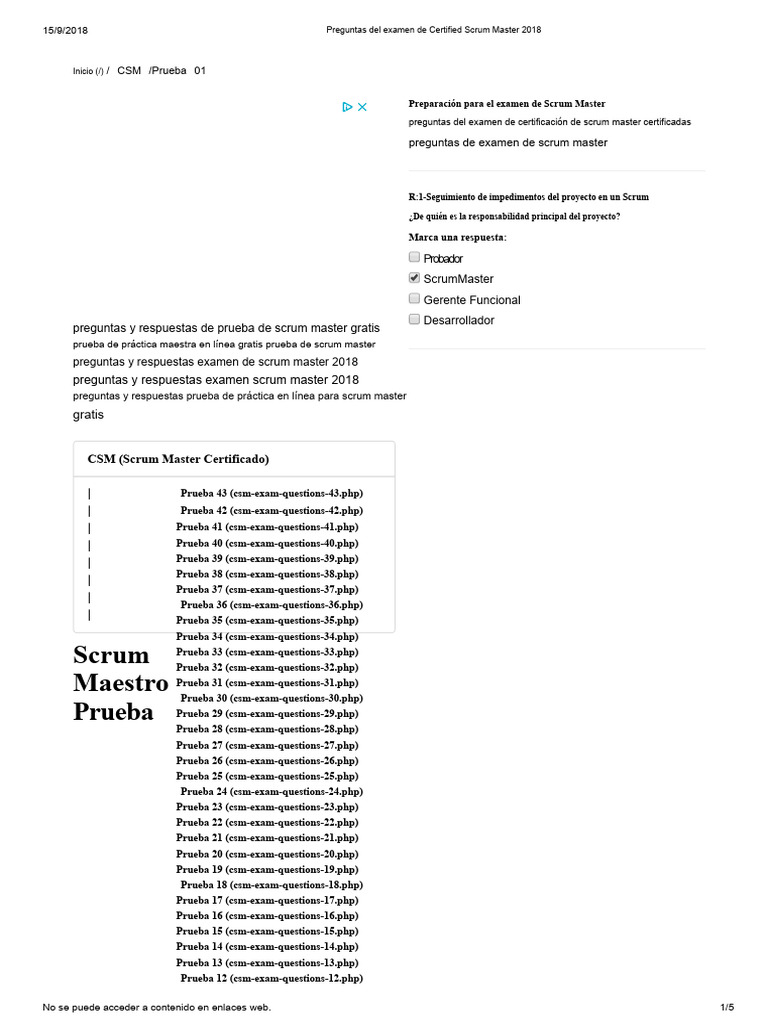 Preguntas Del Examen de Scrum Master Certificado 2018 1 | PDF | Scrum ...