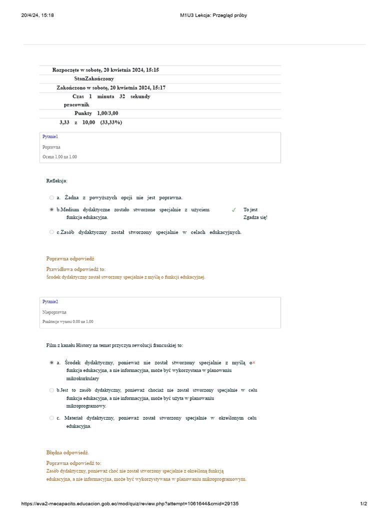 M1U3 Lekcja - Przegląd Próby | PDF