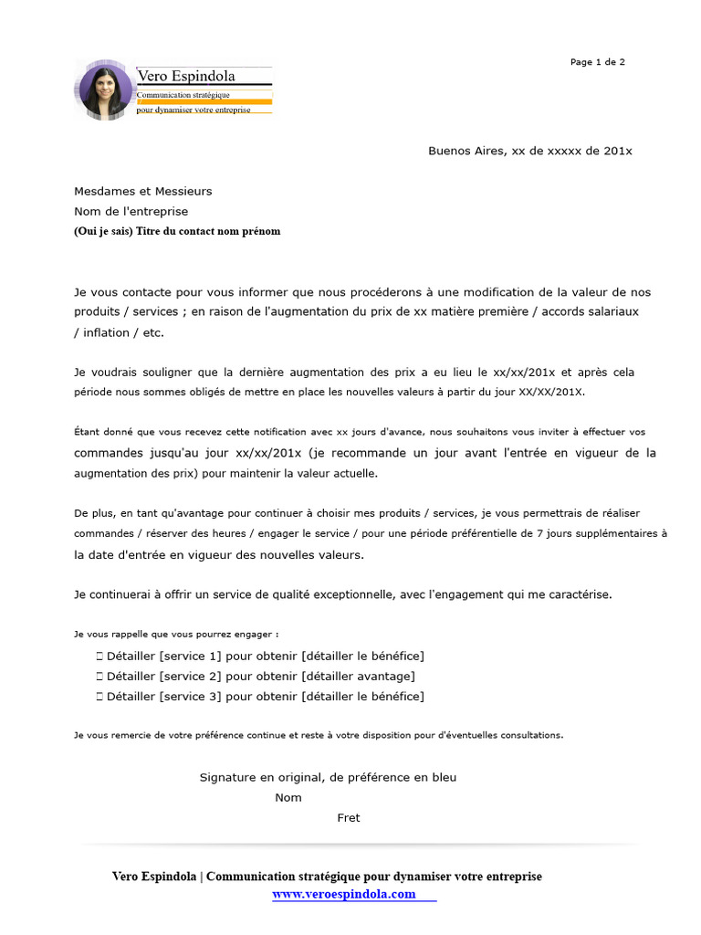 Notification d'augmentation des prix | PDF