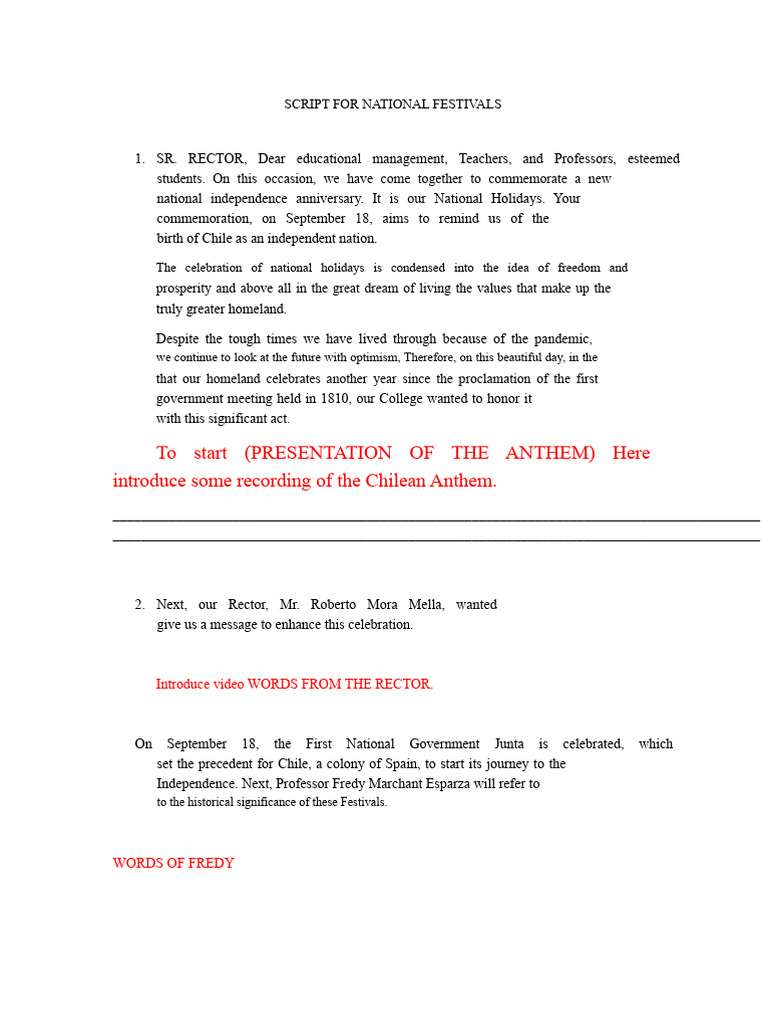 Script For Patriotic Holiday Events | PDF | Chile
