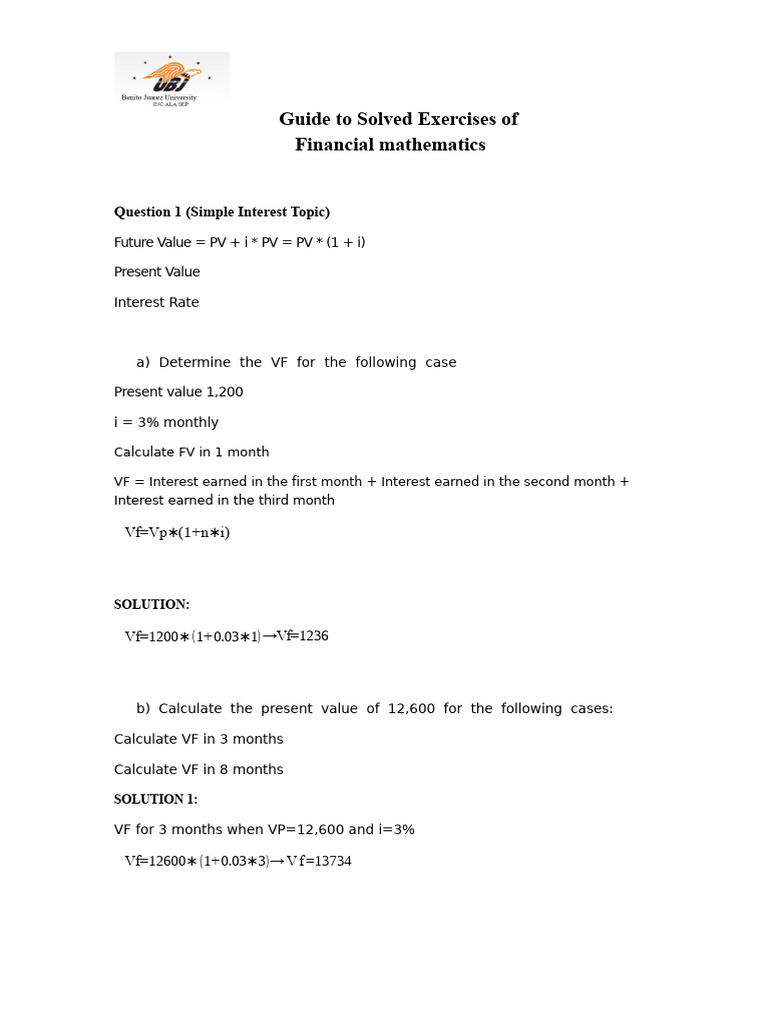 Financial Mathematics Exercise Solutions | PDF | Compound Interest ...
