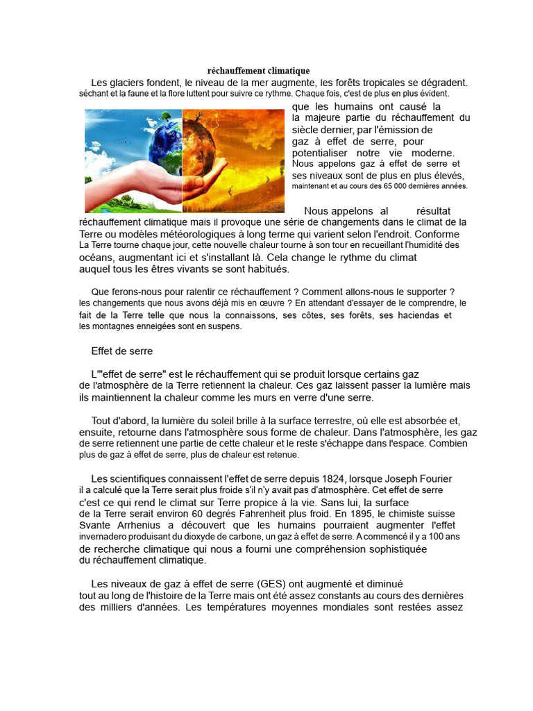 Impact du réchauffement climatique sur la Terre | PDF | Effet de serre ...