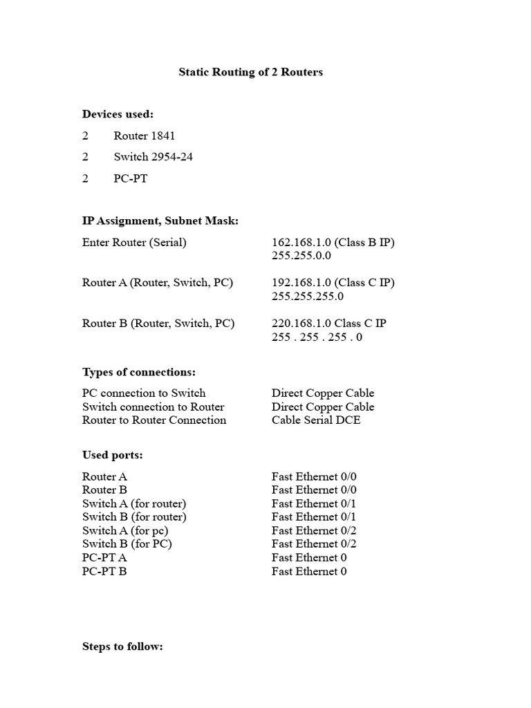 Static Routing Setup for Two Routers | PDF | Ip Address | Network Switch