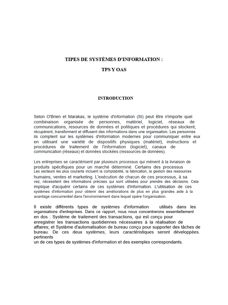 Types de systèmes d'information : TPS et OAS | PDF | Application ...