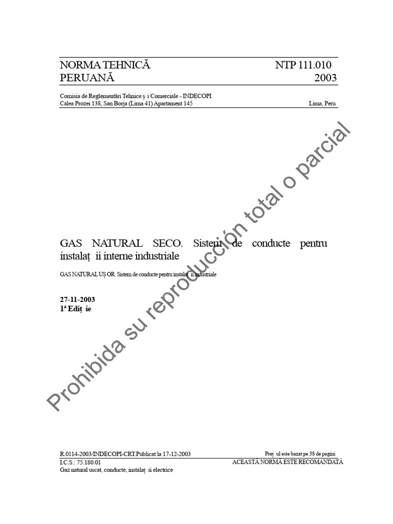 Norma NTP 111.010 - GN Instalatii Interne Industriale | PDF