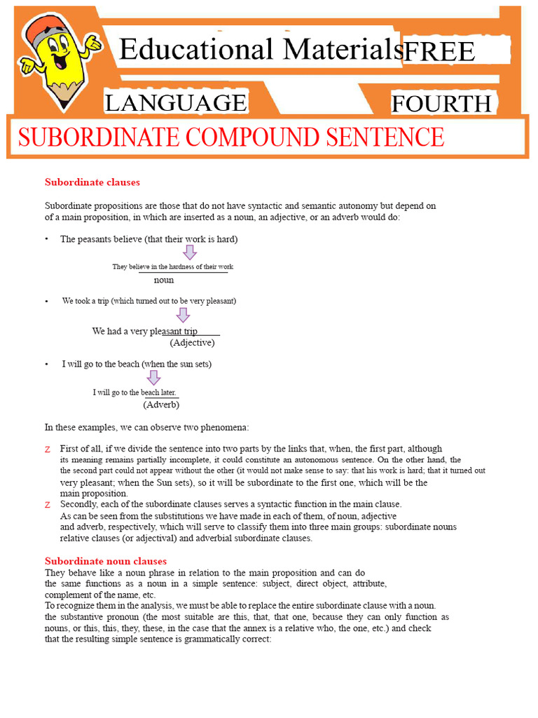Compound Subordinate Sentence For Ninth Grade | PDF | Adjective | Clause