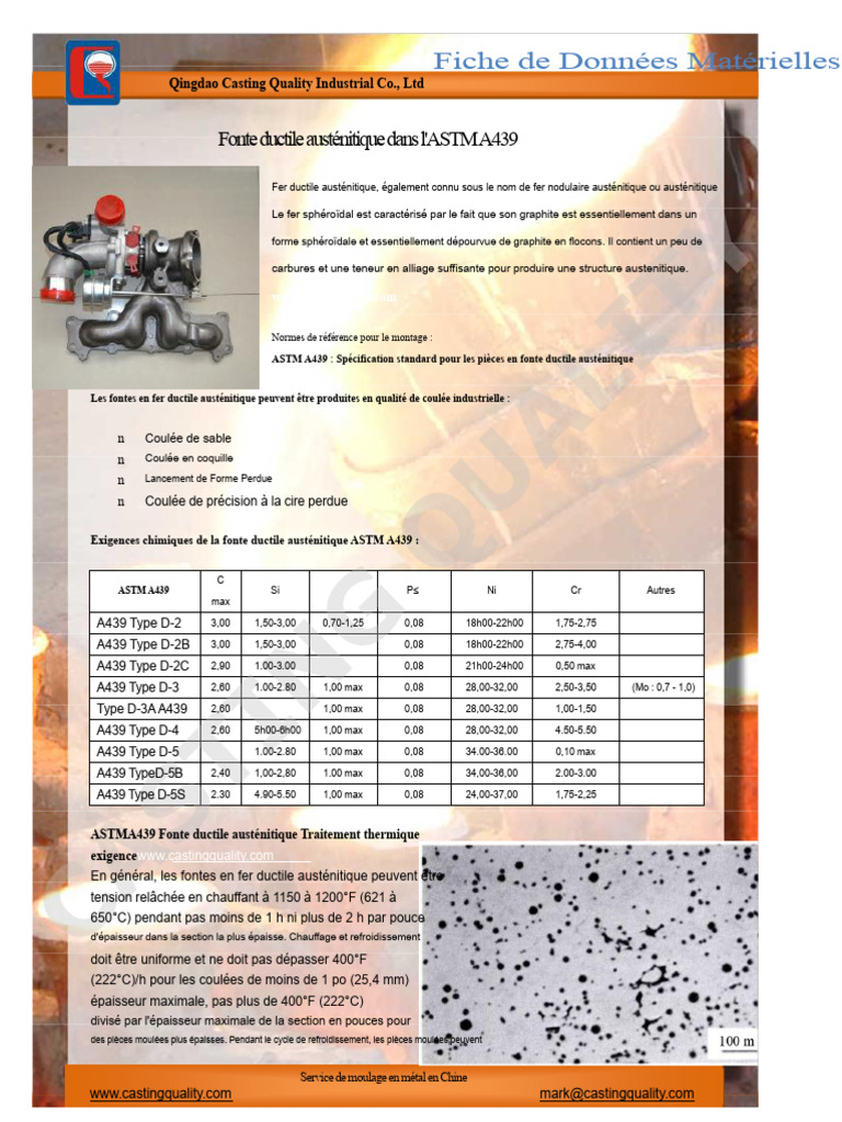 Fiche Technique Fonte Ductile ASTM A439 | PDF | Fonte (métallurgie ...
